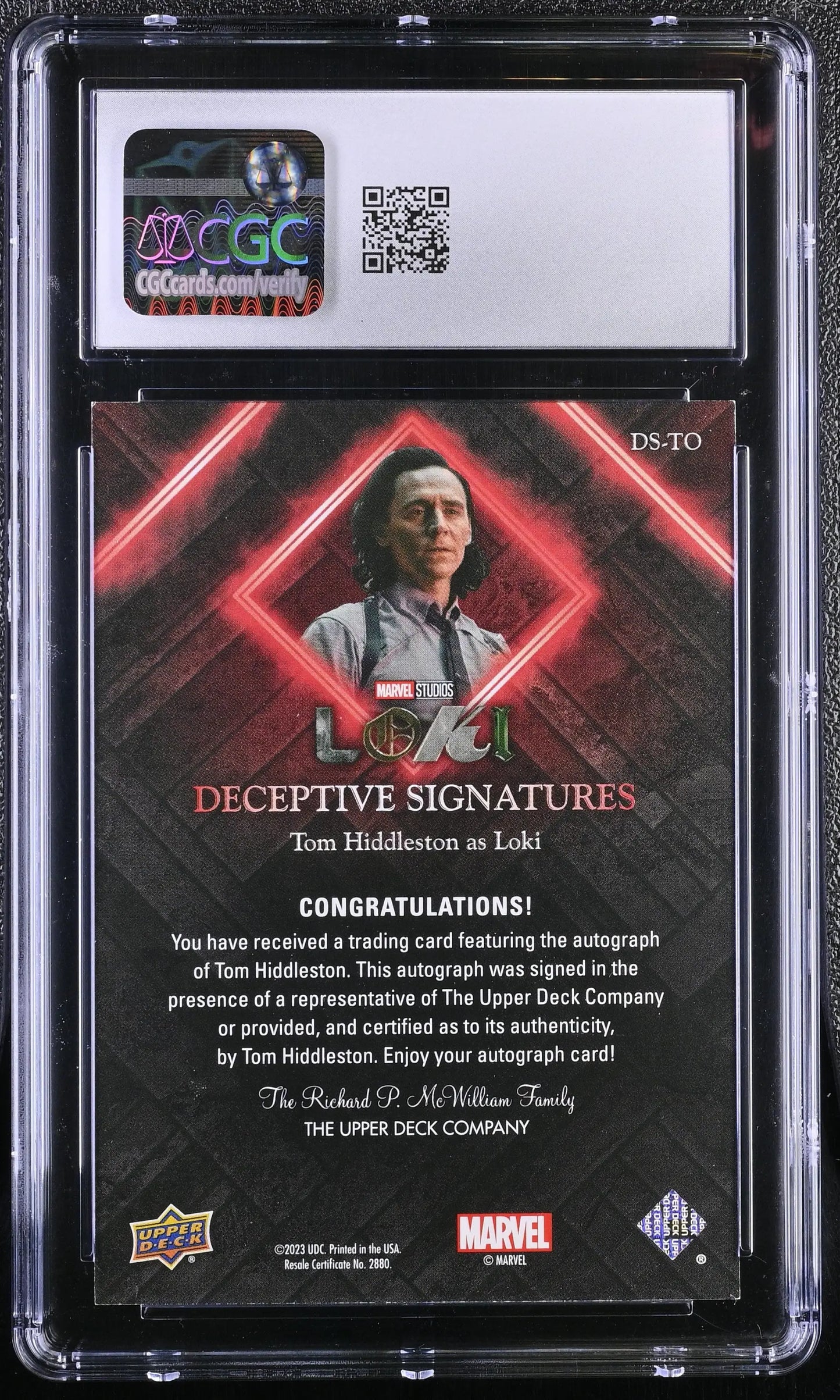 2023 Upper Deck Marvel Loki DS-TO Tom Hiddleston Autograph Card CGC 9 Mint - Marvel Card Single