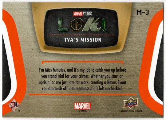 2023 Upper Deck Marvel Loki TVA’s Mission Insert Card M-3 Education of Variants - Non-Sports Card Single