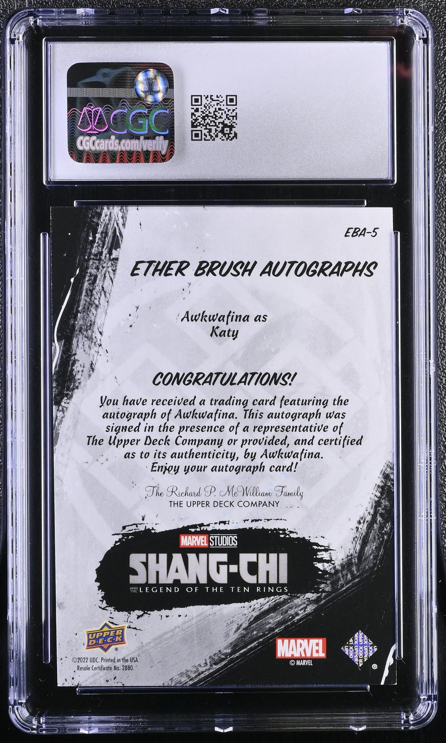 2023 Upper Deck Marvel Shang-Chi EBA-5 Awkwafina as Katy Autograph Card CGC 9 Mint - Marvel Card Single