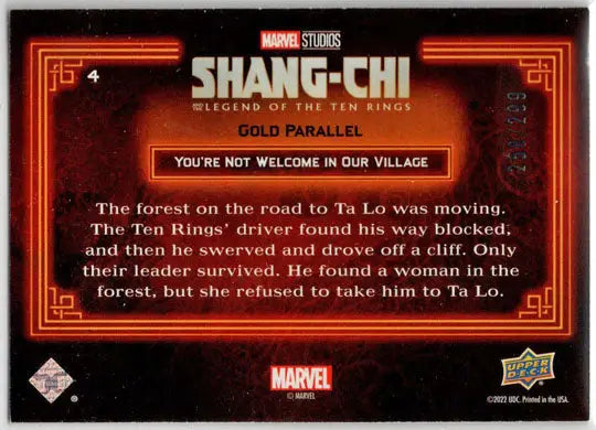 2023 Upper Deck Marvel Shang-Chi Gold Parallel Card 4 ’You’re Not Welcome” /299 - Marvel Card Single