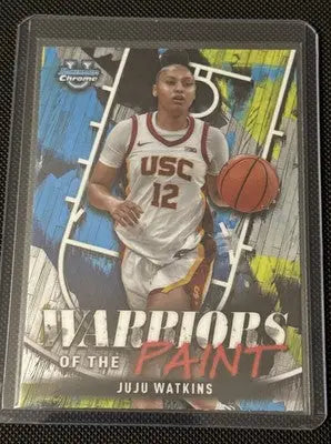 Juju Watkins USC basketball trading card from Bowman U Chrome series featuring chrome Juju Watkins