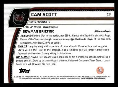 2024-25 Bowman University Chrome #13 Cam Scott - Basketball Card Single