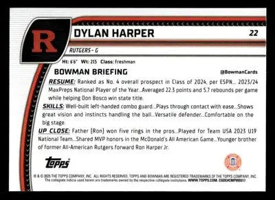 2024-25 Bowman University Chrome #22 Dylan Harper - Basketball Card Single