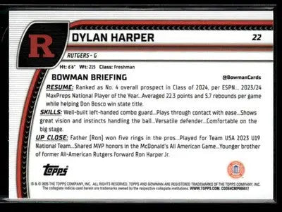 2024-25 Bowman University Chrome #22 Dylan Harper - Basketball Card Single