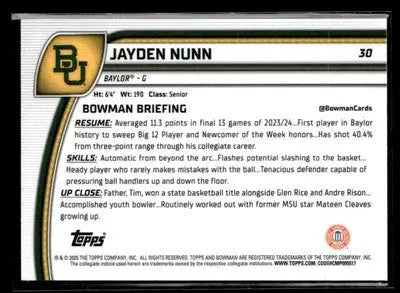 2024-25 Bowman University Chrome #30 Jayden Nunn Stealth Refractor - Basketball Card Single
