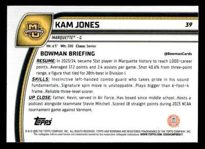 2024-25 Bowman University Chrome #39 Kam Jones - Basketball Card Single