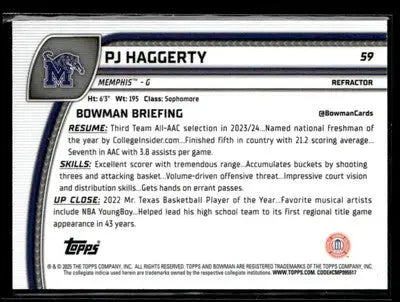 2024-25 Bowman University Chrome #59 PJ Haggerty Refractor - Basketball Card Single