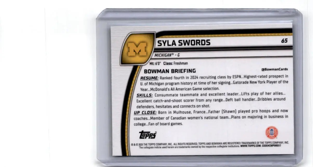 2024-25 Bowman University Chrome #65 Syla Swords Black Wave Refractor - Basketball Card Single