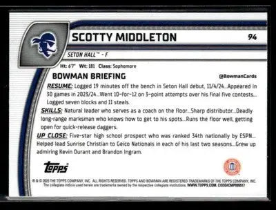 2024-25 Bowman University Chrome #94 Scotty Middleton Purple Lava Refractor - Basketball Card Single