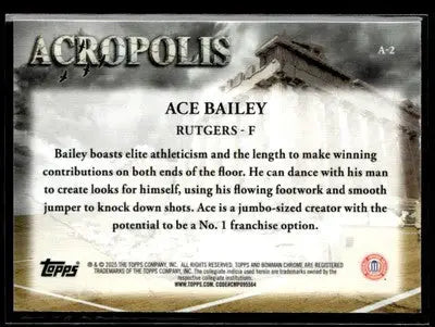 2024-25 Bowman University Chrome #A-2 Ace Bailey Acropolis Rutgers - Basketball Card Single