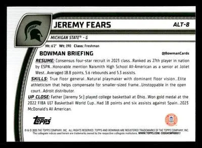 2024-25 Bowman University Chrome #ALT-8 Jeremy Fears - Basketball Card Single
