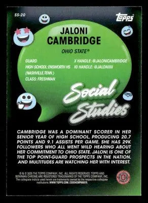 2024-25 Bowman University Chrome #SS-20 Jaloni Cambridge Social Studies - Basketball Card Single