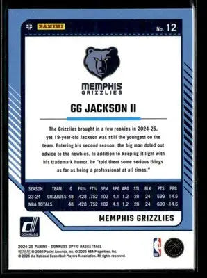 2024-25 Donruss Optic #12 GG Jackson II Base Memphis Grizzlies - Basketball Card Single