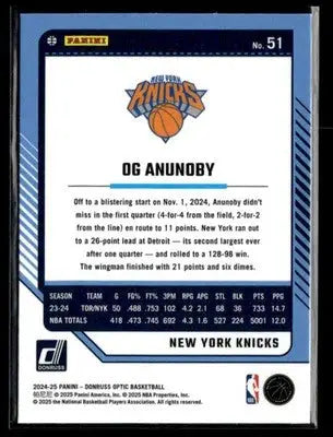 2024-25 Donruss Optic #51 OG Anunoby Base New York Knicks - Basketball Card Single