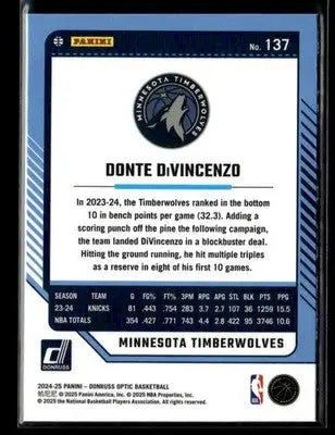 2024-25 Donruss Optic Donte DiVincenzo #137 Minnesota Timberwolves