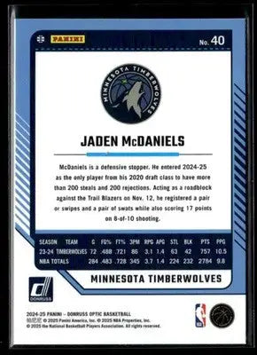 2024-25 Donruss Optic Jaden McDaniels #40 Minnesota Timberwolves