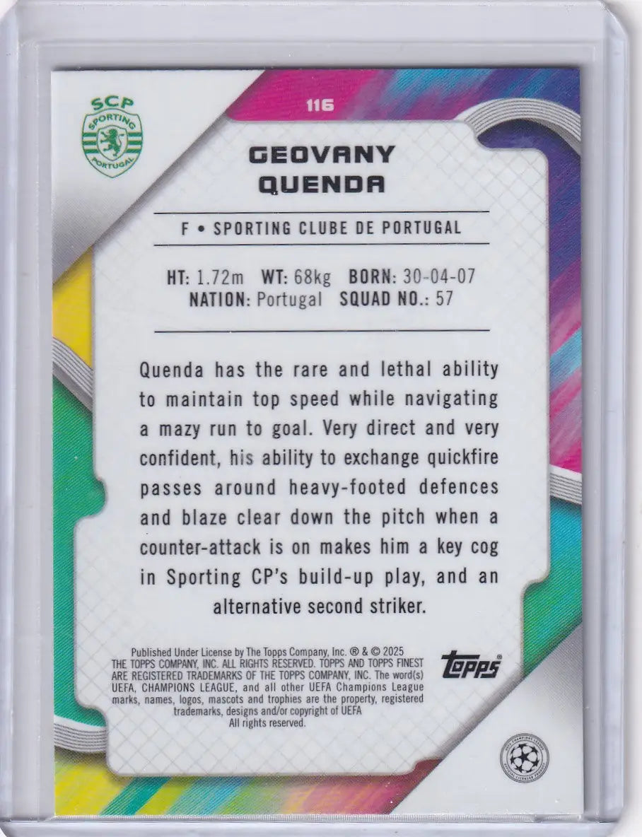 2024-25 Finest Geovany Quenda soccer card Sporting Clube de Portugal RC