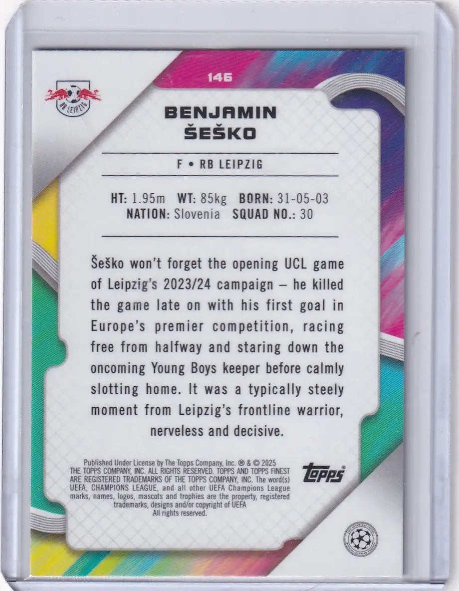 2024-25 Finest Benjamin Šeško soccer card featuring RB Leipzig player