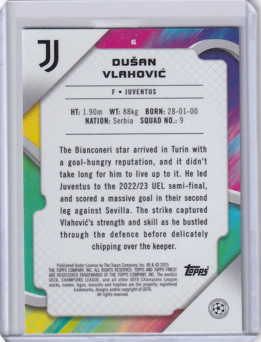 Dušan Vlahović trading card from 2024-25 Finest Juventus collection