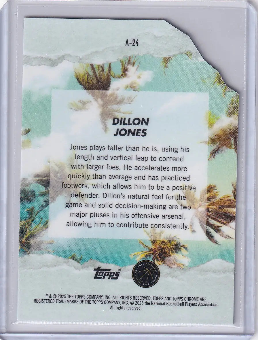 Basketball trading card with tropical background featuring Dillon Jones Oklahoma City Thunder