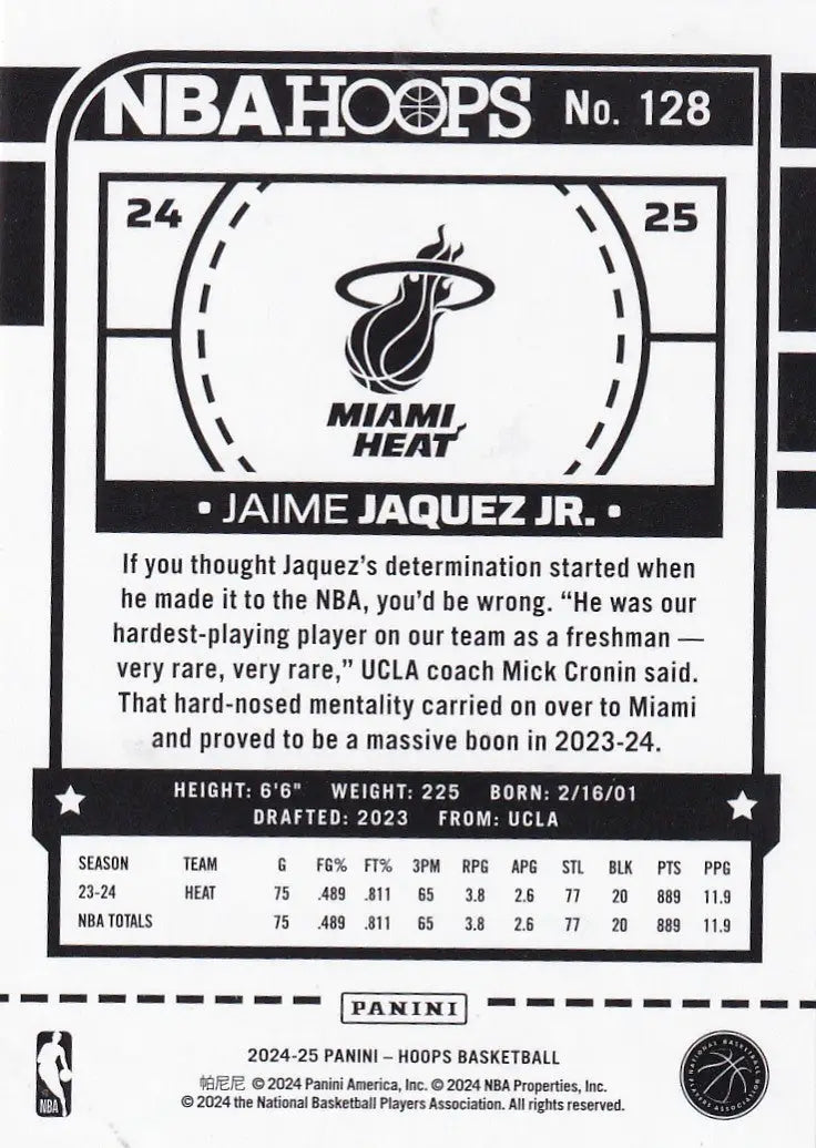 2024-25 HOOPS #128 JAMIE JAQUEZ JR PURPLE- MIAMI HEAT - Basketball Card Single