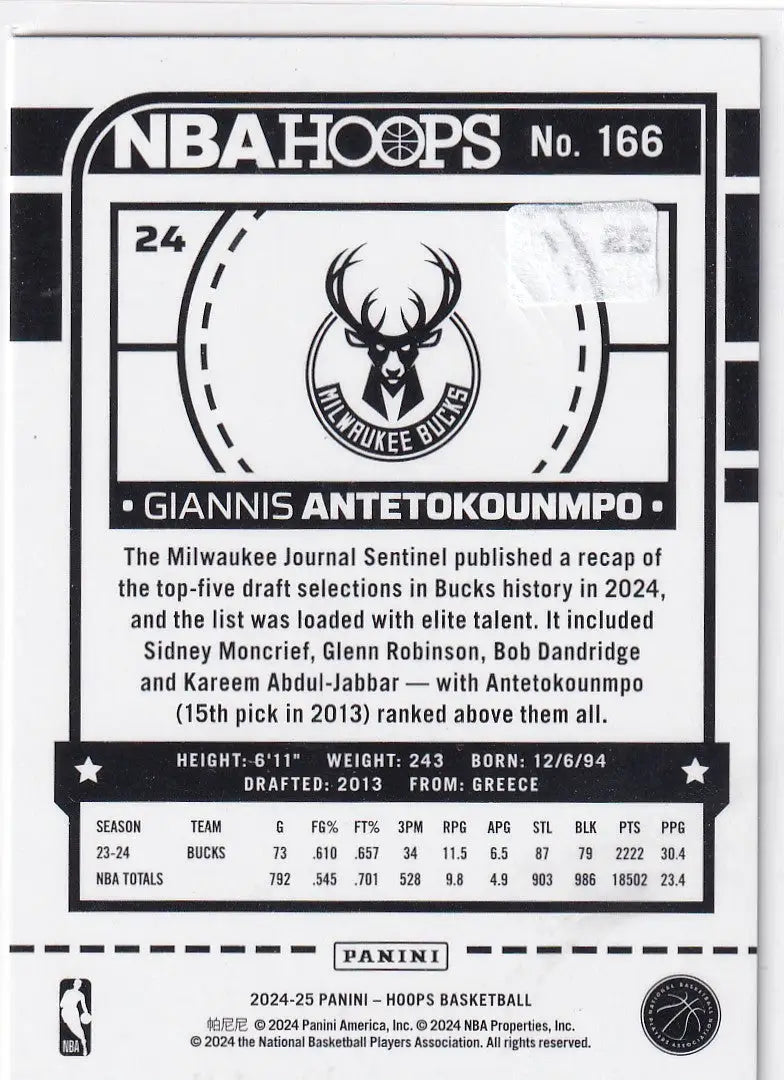 2024-25 HOOPS #166 GIANNIS ANTETOKOUNMPO PURPLE- MILWAUKEE BUCKS - Basketball Card Single