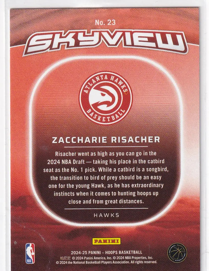 2024-25 HOOPS #23 ZACCHARIE RISACHER SKYVIEW- ATLANTA HAWKS - Basketball Card Single