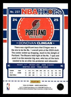 2024-25 Hoops #237 Donovan Clingan Premium - Basketball Card Single