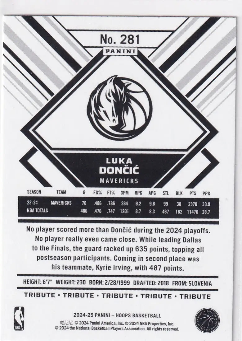 2024-25 HOOPS #281 LUKA DONCIC TRIBUTE- DALLAS MAVERICKS - Basketball Card Single