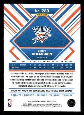 2024-25 Hoops #289 Chet Holmgren Base Hoops Tribute - Basketball Card Single
