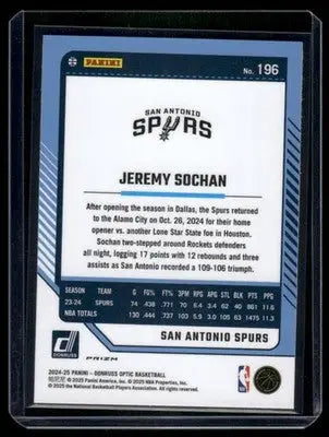 2024-25 Panini Donruss Optic Jeremy Sochan #196 Pink Basketball - Basketball Card Single