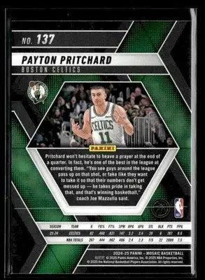 2024-25 Panini Mosaic #137 Payton Pritchard Base Boston Celtics - Basketball Card Single