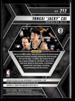 2024-25 Panini Mosaic #212 Yongxi ’Jacky’ Cui - Basketball Card Single