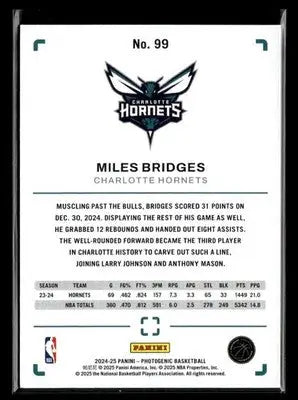2024-25 Panini PhotoGenic #99 Miles Bridges Base Charlotte Hornets - Basketball Card Single