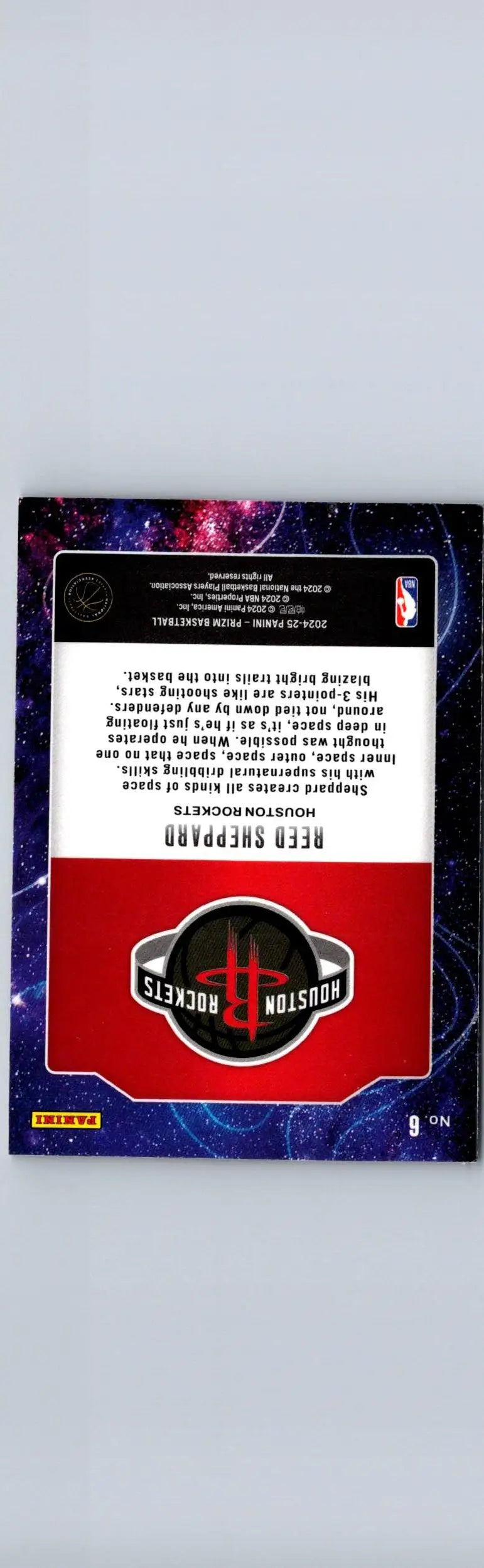 Reed Sheppard Deep Space NBA trading card with cosmic border and Houston Rockets logo