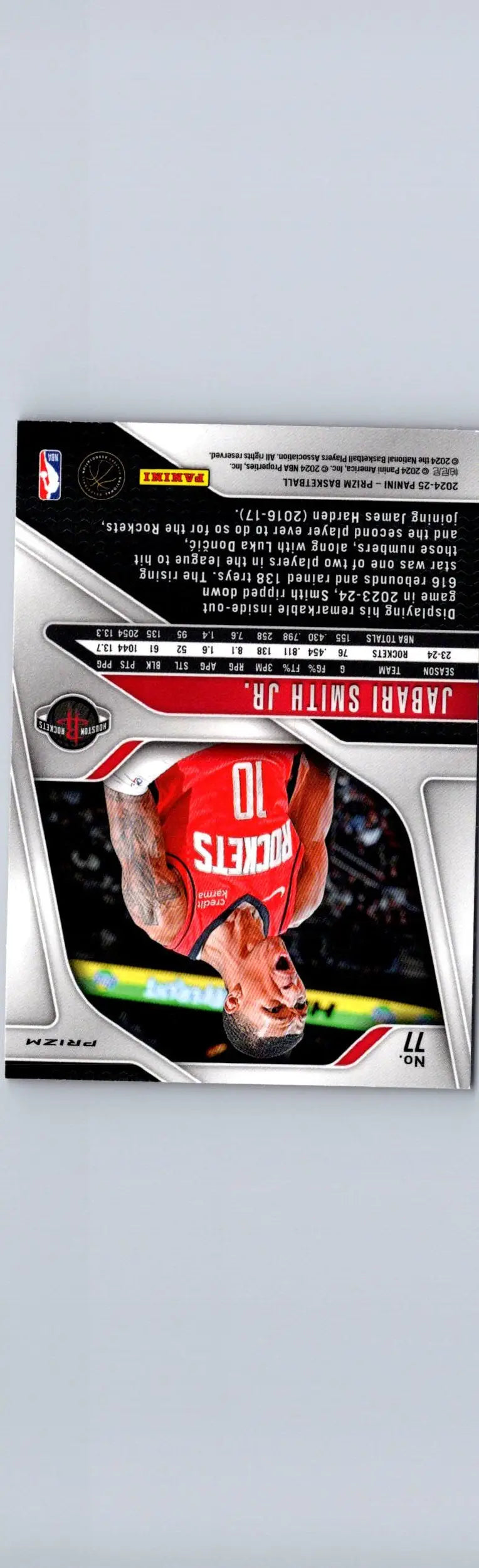 Basketball card featuring Jabari Smith Jr. from 2024-25 Panini Prizm Prizms Pink Ice