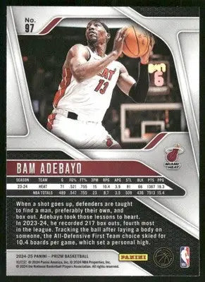 2024-25 Panini Prizm Basketball Bam Adebayo #97 Basketball - Basketball Card Single