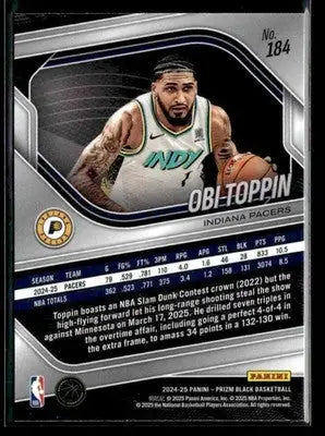 2024-25 Panini Prizm Black #184 Obi Toppin Base Indiana Pacers - Basketball Card Single