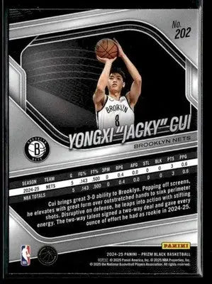 2024-25 Panini Prizm Black #202 Yongxi ’Jacky’ Cui - Basketball Card Single
