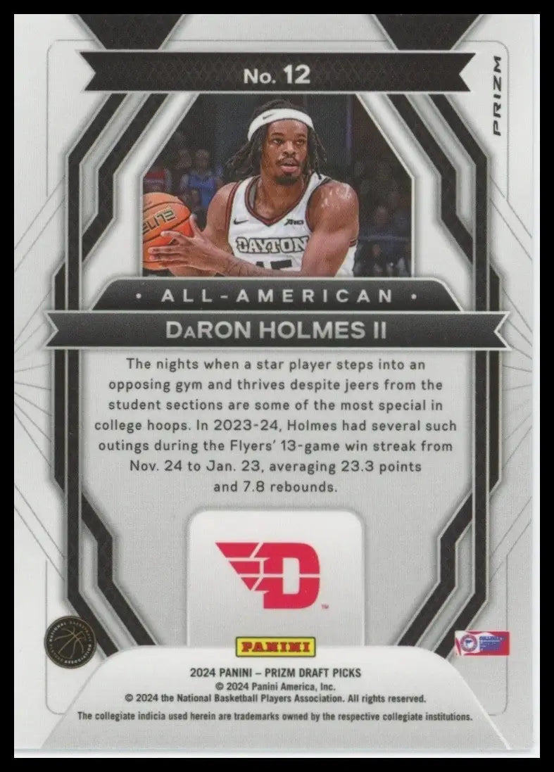 2024-25 Panini Prizm Draft Picks - All-American DaRon Holmes #12 Purple Wave...