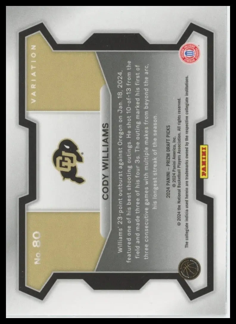 2024-25 Panini Prizm Draft Picks - Cody Williams #80 Variations (RC)