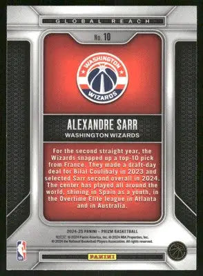 2024-25 Panini Prizm Global Reach Alexandre Sarr #10 RC Basketball - Basketball Card Single