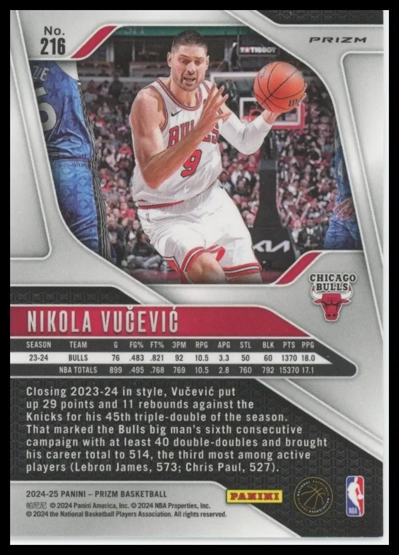 2024-25 Panini Prizm Ice Nikola Vucevic #216 Chicago Bulls Basketball Card NBA - Basketball Card Single