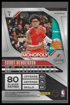 2024-25 Panini Prizm Monopoly #5 Scoot Henderson Silver Prizms