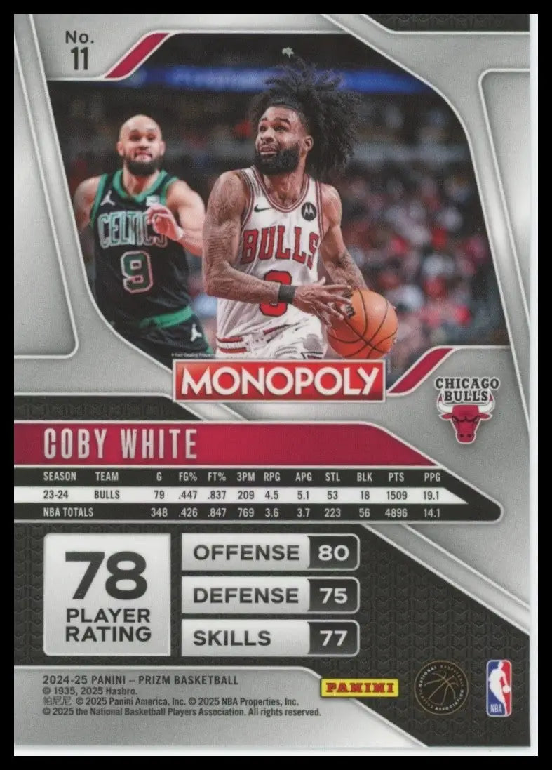 2024-25 Panini Prizm Monopoly Coby White #11 Chicago Bulls Basketball Card NBA - Basketball Card Single