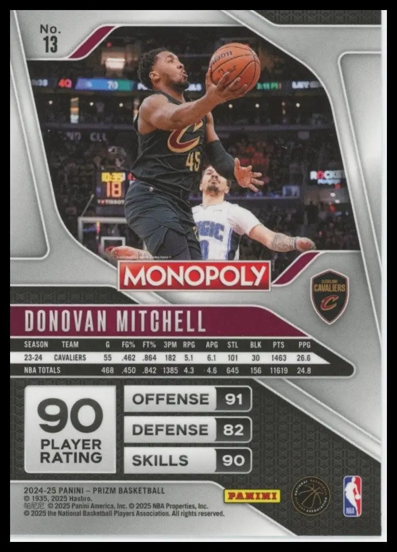 2024-25 Panini Prizm Monopoly Donovan Mitchell #13 Cleveland Cavaliers Card NBA - Basketball Card Single