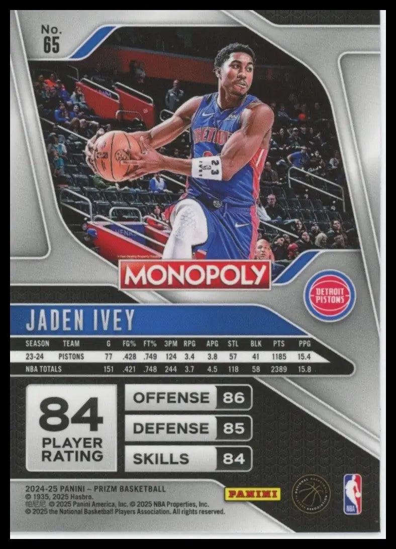 2024-25 Panini Prizm Monopoly Jaden Ivey #65 Detroit Pistons Basketball Card NBA