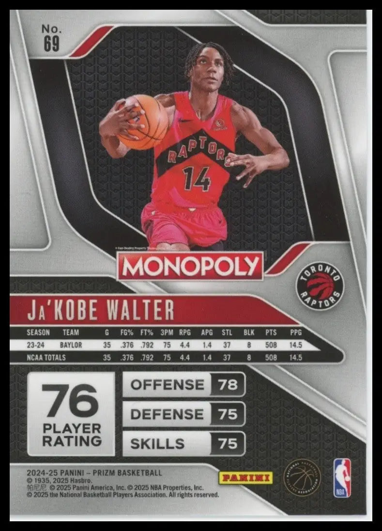 2024-25 Panini Prizm Monopoly Jakobe Walter Rookie #69 Toronto Raptors Card NBA