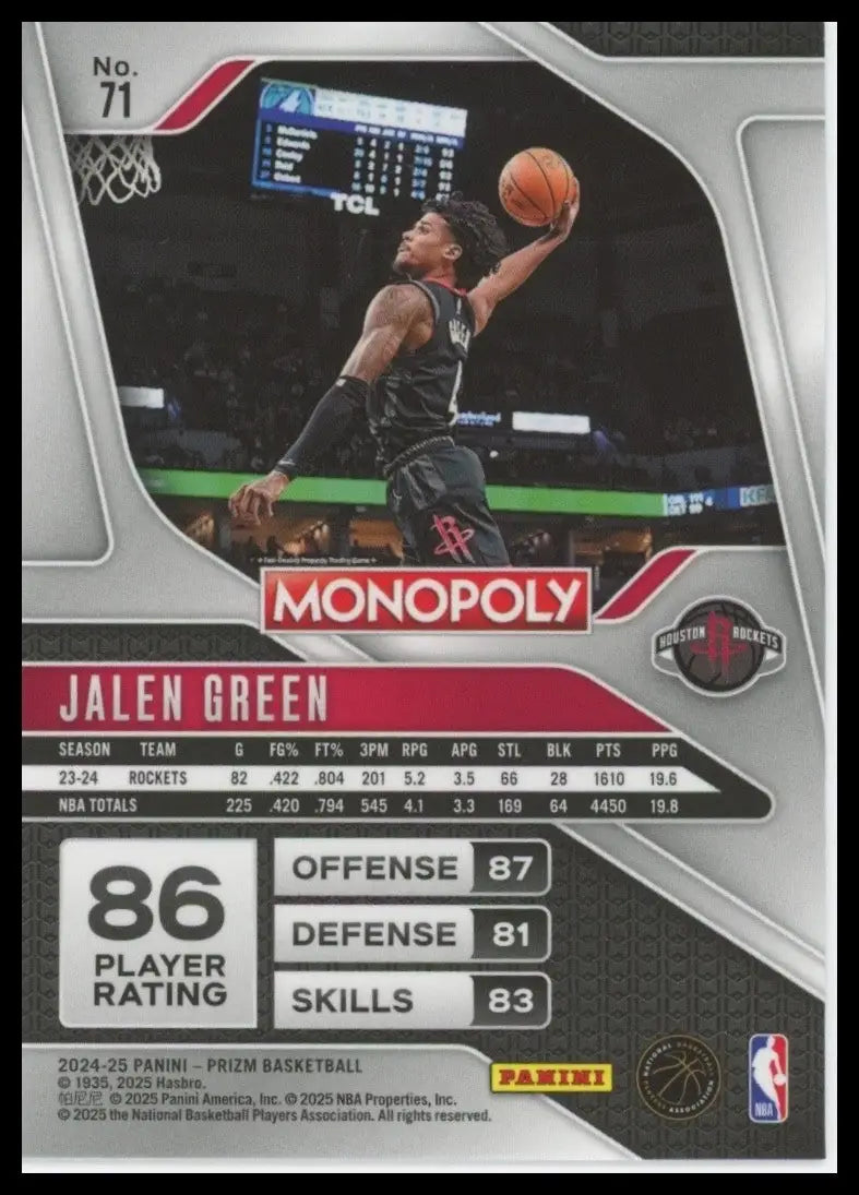 2024-25 Panini Prizm Monopoly Jalen Green #71 Houston Rockets Basketball Card