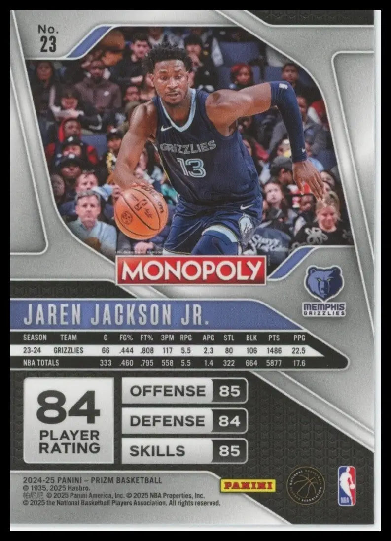 2024-25 Panini Prizm Monopoly Jaren Jackson Jr #23 Memphis Grizzlies Basketball